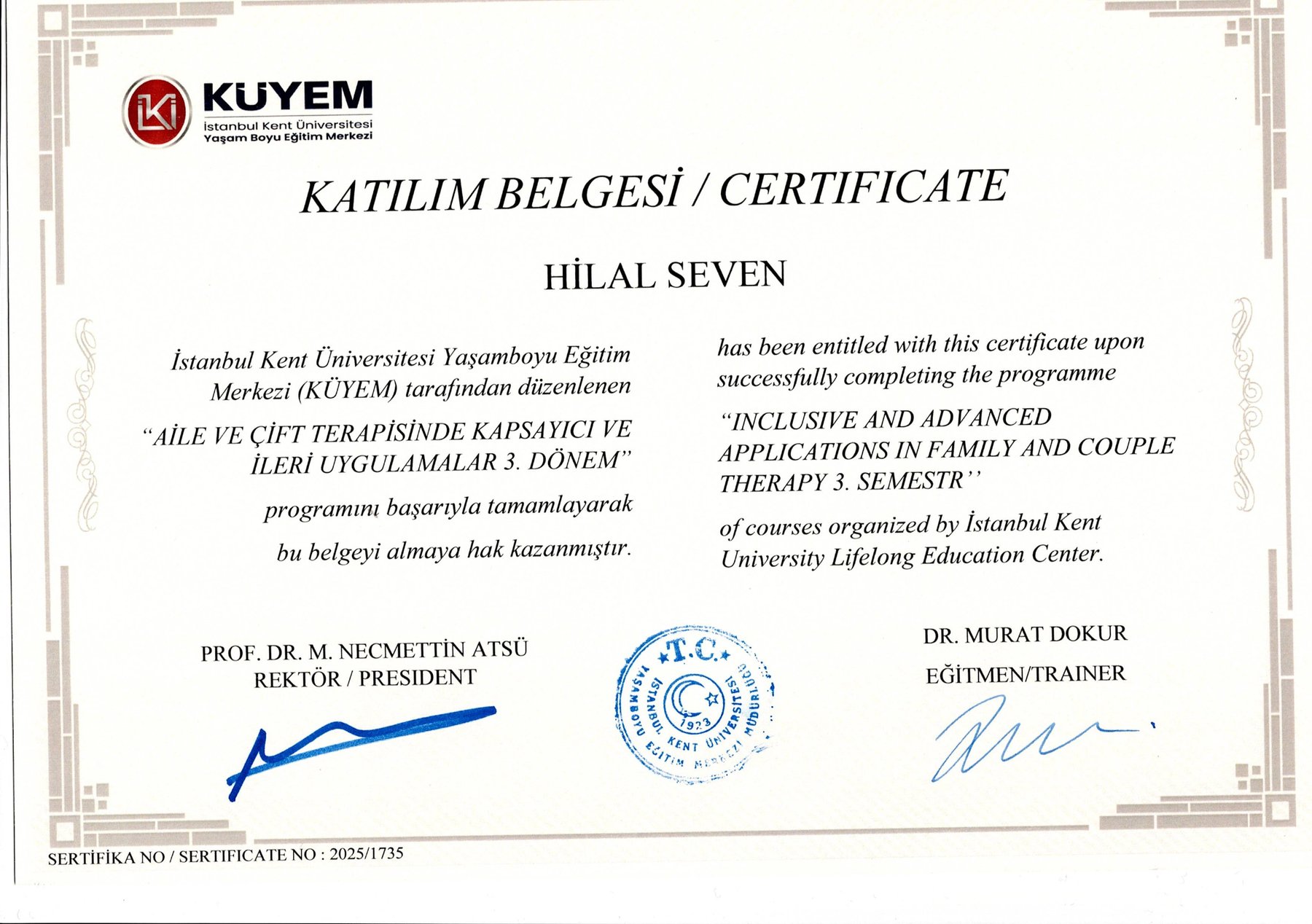 Aile ve Çift Terapisinde Kapsayıcı ve İleri Uygulamalar — 3. Dönem