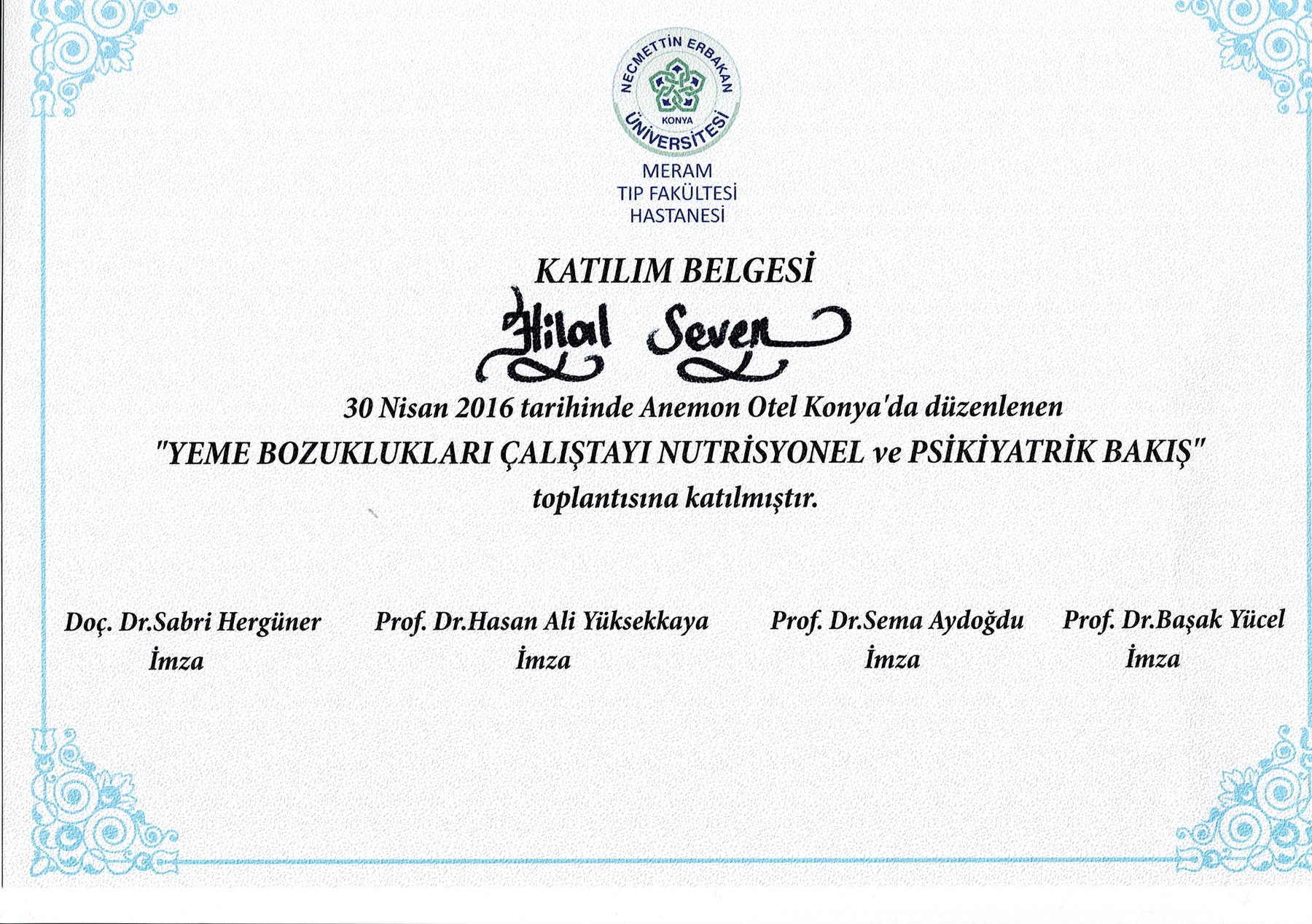 Yeme Bozuklukları Çalıştayı — Nutrisyonel ve Psikiyatrik Bakış